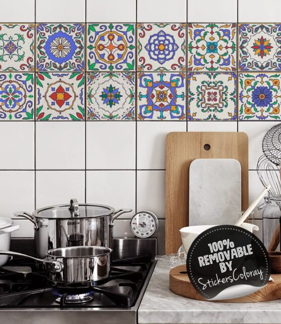 Lisbon Tile Stickers, Pack Of 24, Portuguese, Removable, Ornamental, Oriental, Azulejos, Moroccan, Backsplash Decals, Decal #7T - image 1