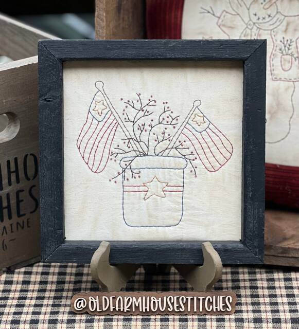 Old Glory Primitive Stitchery Framed Print - image 1