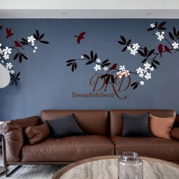 Cherry Blossom Tree Branch Wall Decal With Birds Kids Nursery Decor - thumbnail 2