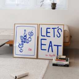 Set Of 2 Let's Eat Prints, Print Ideas, Blue Wall Art, Kitchen Aesthetic Decor, Gallery Wall, Home Inspo, Unframed - thumbnail 3