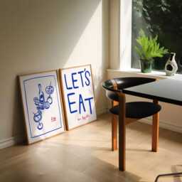 Set Of 2 Let's Eat Prints, Print Ideas, Blue Wall Art, Kitchen Aesthetic Decor, Gallery Wall, Home Inspo, Unframed - thumbnail 2
