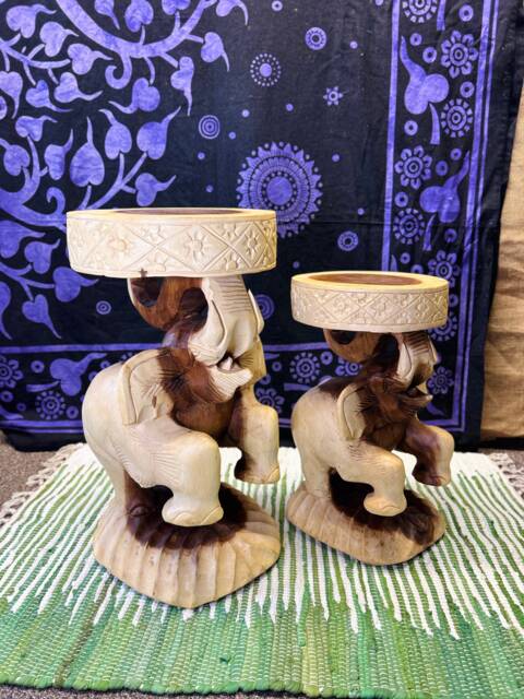Hand Carved Acacia Elephant Stool - Fair Trade Home Decor - image 1