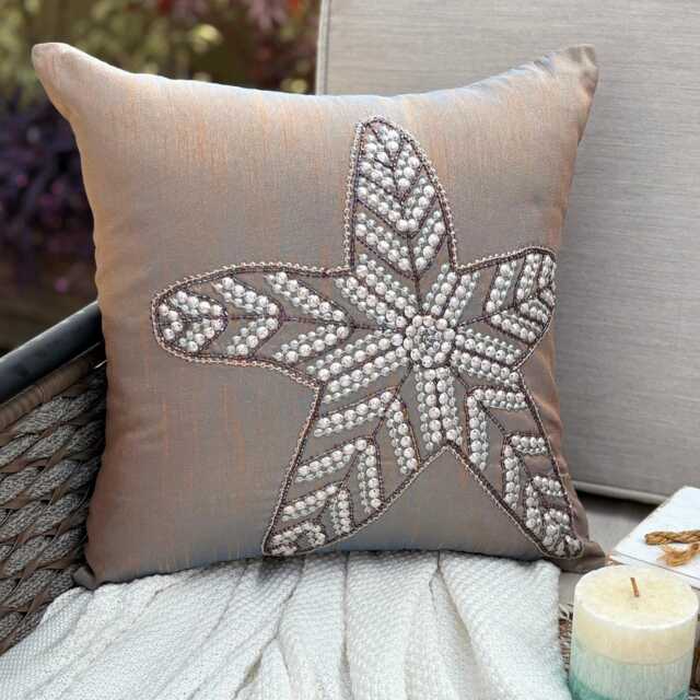 "Orange & Purple Art Silk Beaded-Sequins Work Throw Pillow Cover, 16""x16" - image 1