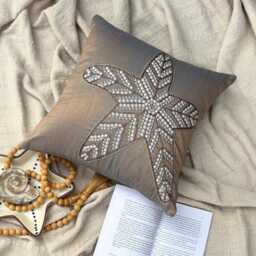 "Orange & Purple Art Silk Beaded-Sequins Work Throw Pillow Cover, 16""x16" - thumbnail 3