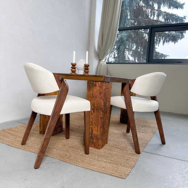 Contemporary Dining Chairs Handrafted in Solid Wood Upholstered Walnut Accent Chair Personalised & Leather Colour Room Furniture - image 1