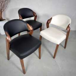 Contemporary Dining Chairs Handrafted in Solid Wood Upholstered Walnut Accent Chair Personalised & Leather Colour Room Furniture - thumbnail 2