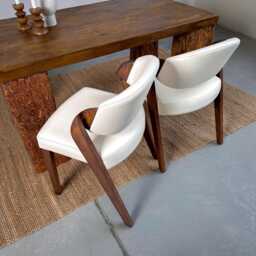 Contemporary Dining Chairs Handrafted in Solid Wood Upholstered Walnut Accent Chair Personalised & Leather Colour Room Furniture - thumbnail 3
