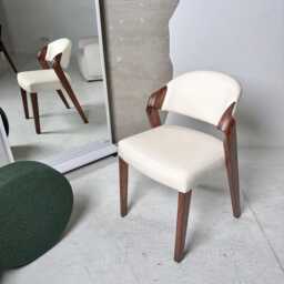 Contemporary Dining Chairs Handrafted in Solid Wood Upholstered Walnut Accent Chair Personalised & Leather Colour Room Furniture - thumbnail 4