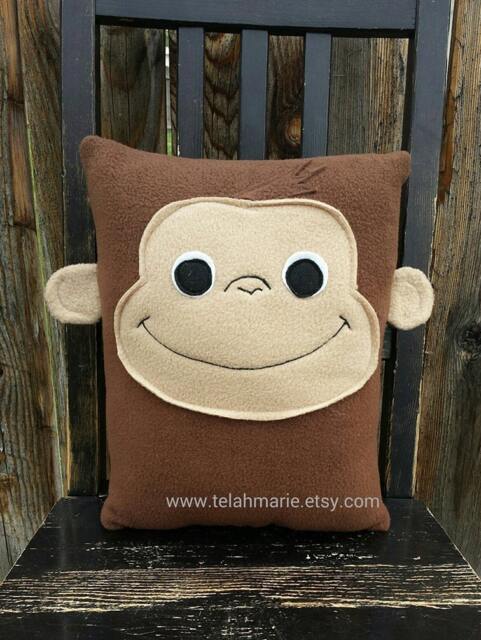 Curious Monkey, Pillow, Plush, Cushion, Gift, Nursery Decor