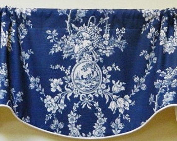 Country House Indigo Blue By Wavery French Window Valance Lined Corded Scalloped Cotton Made To Order Custom Available - image 1