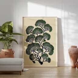 Green Blue Botanical Tree Poster - Stylised Branch Illustration Nature Wall Art - thumbnail 3