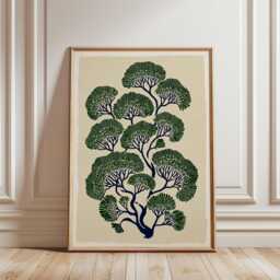 Green Blue Botanical Tree Poster - Stylised Branch Illustration Nature Wall Art - thumbnail 1