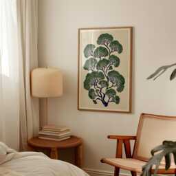 Green Blue Botanical Tree Poster - Stylised Branch Illustration Nature Wall Art - thumbnail 2