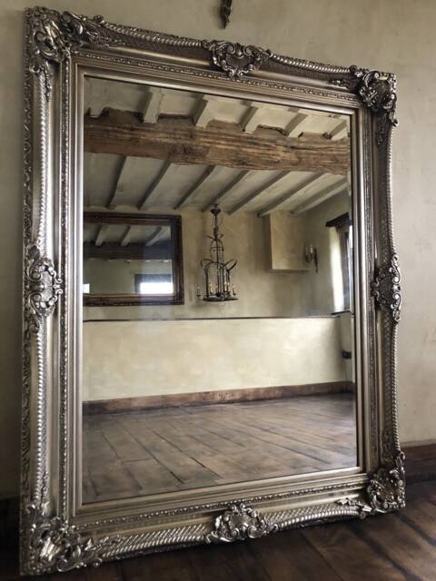 statement Antique Silver Wooden Large Swept Gilt Ornate French Over Mantle Leaner Wall Beveled Mirror 5 Ft X 4 - image 1