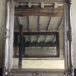 statement Antique Silver Wooden Large Swept Gilt Ornate French Over Mantle Leaner Wall Beveled Mirror 5 Ft X 4 - thumbnail 2