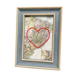 Brazil Heart Map - Custom Gift Anniversary For Him Framed Wedding Vintage Print Of W Hand-Embroidered