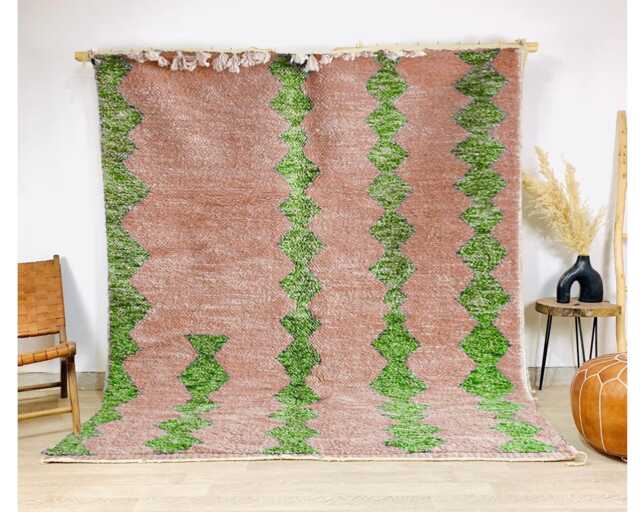 Beige & Green Moroccan Rug, Shag Berber Rug, Large Area Beni Ourain Rug - image 1