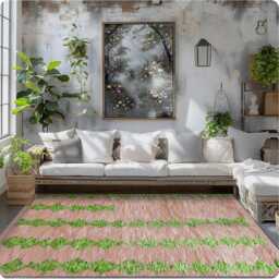 Beige & Green Moroccan Rug, Shag Berber Rug, Large Area Beni Ourain Rug - thumbnail 4
