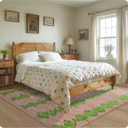 Beige & Green Moroccan Rug, Shag Berber Rug, Large Area Beni Ourain Rug - thumbnail 2