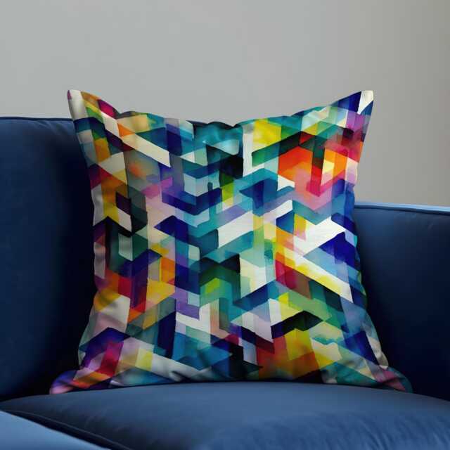 Colorful Geometric Cushion Cover, Abstract Prism Pattern Throw Pillow Bold Modern Sofa Accent Decor - image 1
