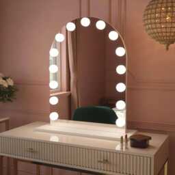 Arch Hollywood Vanity Mirror With Lights 60 X 80cm - Charlize Led Makeup Mirror, 15 Bulbs, Tri-Colour, Tabletop Dressing Table - thumbnail 1