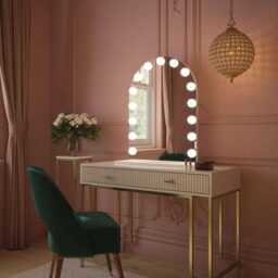 Arch Hollywood Vanity Mirror With Lights 60 X 80cm - Charlize Led Makeup Mirror, 15 Bulbs, Tri-Colour, Tabletop Dressing Table - thumbnail 2