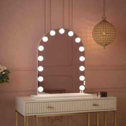 Arch Hollywood Vanity Mirror With Lights 60 X 80cm - Charlize Led Makeup Mirror, 15 Bulbs, Tri-Colour, Tabletop Dressing Table - thumbnail 3