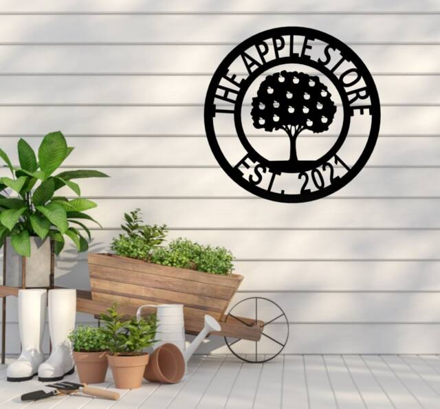 Apple Tree Address Sign - House Name Number Wall Art Home Decor Family Circular