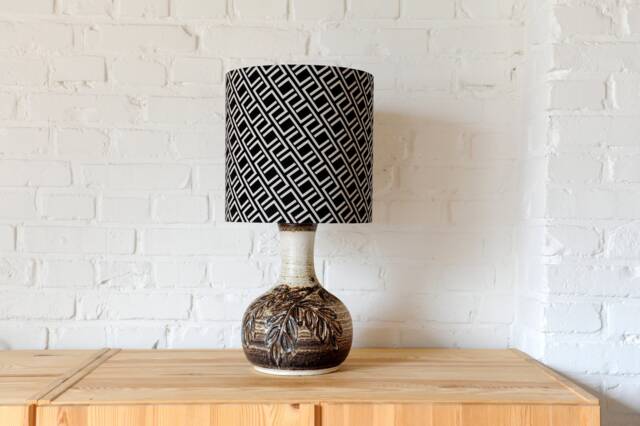 Table Lamp Vintage Retro Ceramic Lamp Base By Axella With New Handmade Lampshade Cool Graphic Print - image 1