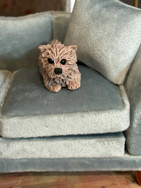 Cairn Terrier Dog, Dollhouse 112 Scale, Fairy Garden Dog, Polymer Clay Sculpture - image 1