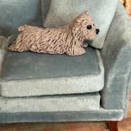 Cairn Terrier Dog, Dollhouse 112 Scale, Fairy Garden Dog, Polymer Clay Sculpture - thumbnail 2