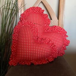 Red Heart Cushion Frilled Pillow Valentines Gift Love Plush Polka Dot Decorative - thumbnail 3