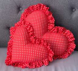 Red Heart Cushion Frilled Pillow Valentines Gift Love Plush Polka Dot Decorative