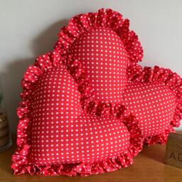Red Heart Cushion Frilled Pillow Valentines Gift Love Plush Polka Dot Decorative - thumbnail 2