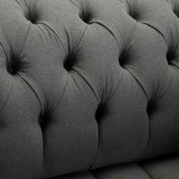 Handmade Dark Grey Herringbone Wool Chesterfield Snuggle Armchair - Antique Tan Leather Details - thumbnail 4