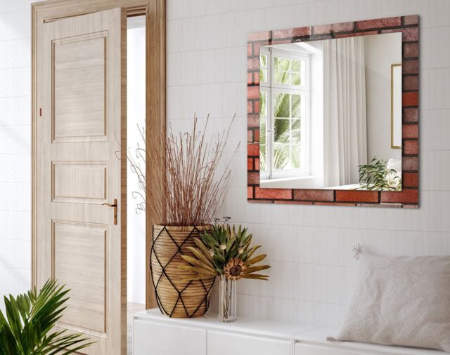 Red Brick Wall Mirror, Rectangular Mirror With Frame, Printed Decorative Living Room - image 1