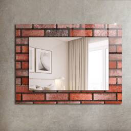 Red Brick Wall Mirror, Rectangular Mirror With Frame, Printed Decorative Living Room - thumbnail 2