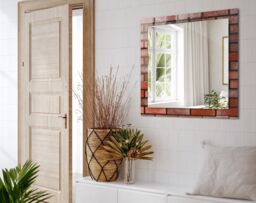 Red Brick Wall Mirror, Rectangular Mirror With Frame, Printed Decorative Living Room