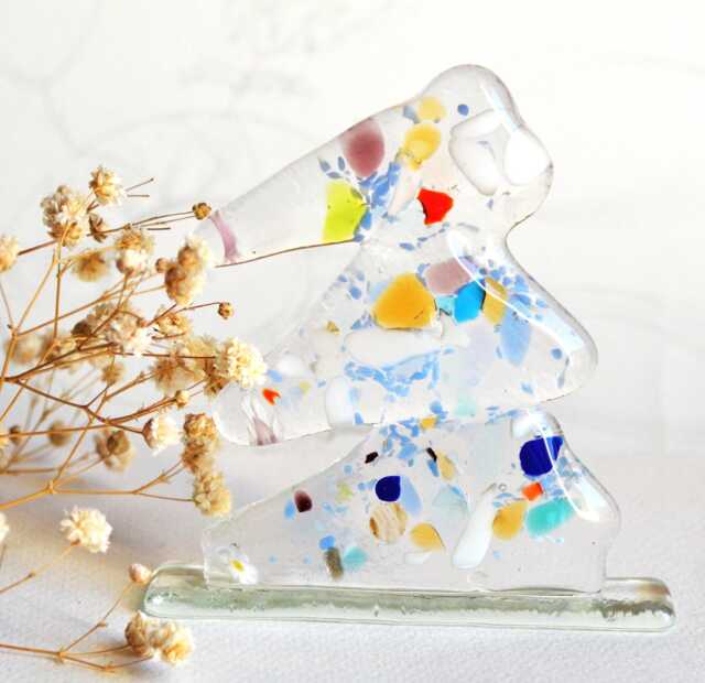 Nr. 7 Christmas Tree With Snow , Elegant Clear Glass Suncatcher Ornaments - Unique Murano - image 1