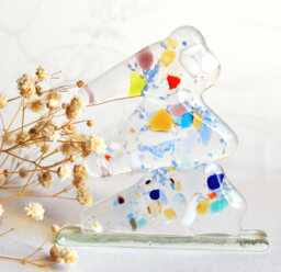 Nr. 7 Christmas Tree With Snow , Elegant Clear Glass Suncatcher Ornaments - Unique Murano
