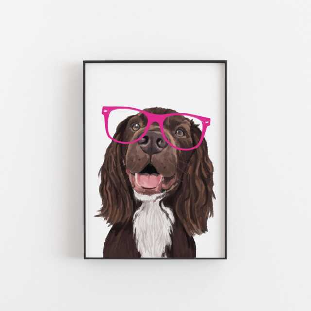Cocker Spaniel Art Print Hand-Drawn Dog With Glasses - image 1