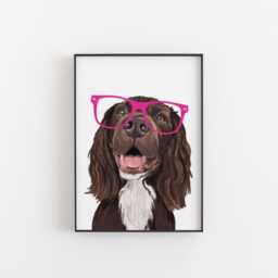 Cocker Spaniel Art Print Hand-Drawn Dog With Glasses - thumbnail 1