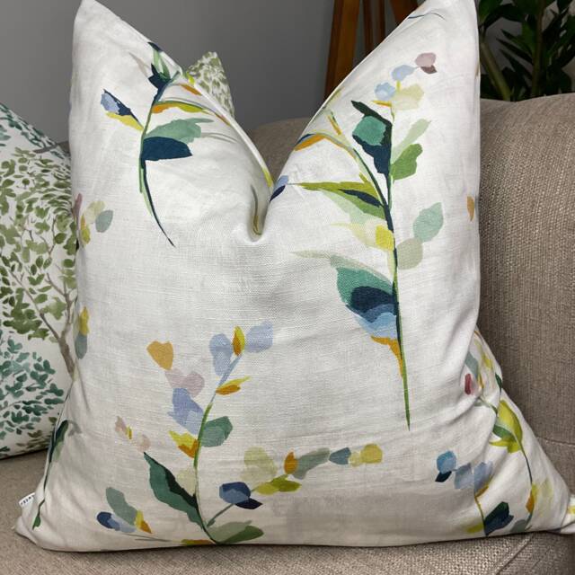 Wildflower Spring Pillow Cover, Green & Blue Floral Cushion John Lewis Fabric - image 1