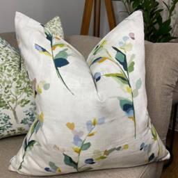 Wildflower Spring Pillow Cover, Green & Blue Floral Cushion John Lewis Fabric - thumbnail 2