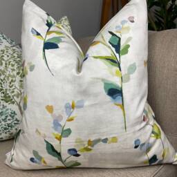 Wildflower Spring Pillow Cover, Green & Blue Floral Cushion John Lewis Fabric - thumbnail 1