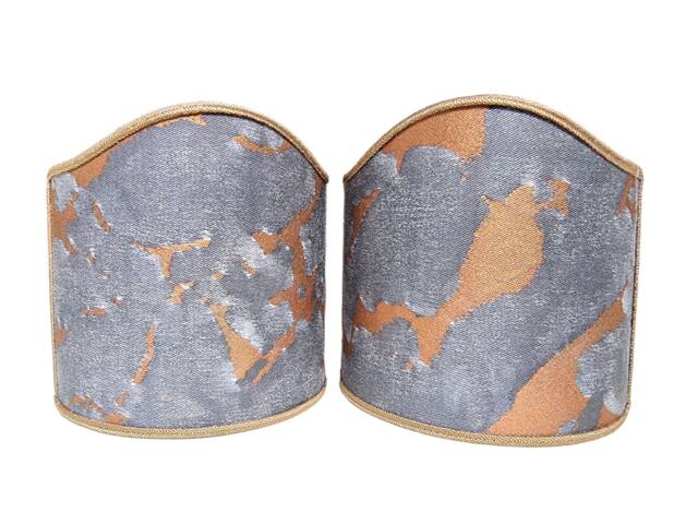 Pair Of Wall Sconce Clip-On Shield Shades Fortuny Fabric Marmo Pattern in Black, Grey & Copper Mini Lampshade - Handmade Italy - image 1
