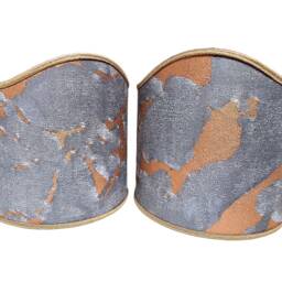 Pair Of Wall Sconce Clip-On Shield Shades Fortuny Fabric Marmo Pattern in Black, Grey & Copper Mini Lampshade - Handmade Italy - thumbnail 4