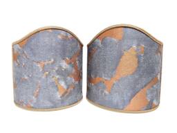 Pair Of Wall Sconce Clip-On Shield Shades Fortuny Fabric Marmo Pattern in Black, Grey & Copper Mini Lampshade - Handmade Italy - thumbnail 1