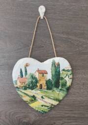 Tuscany Watercolor Slate Heart Plaque Italian Scenery Wall Hanging