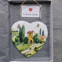 Tuscany Watercolor Slate Heart Plaque Italian Scenery Wall Hanging - thumbnail 2